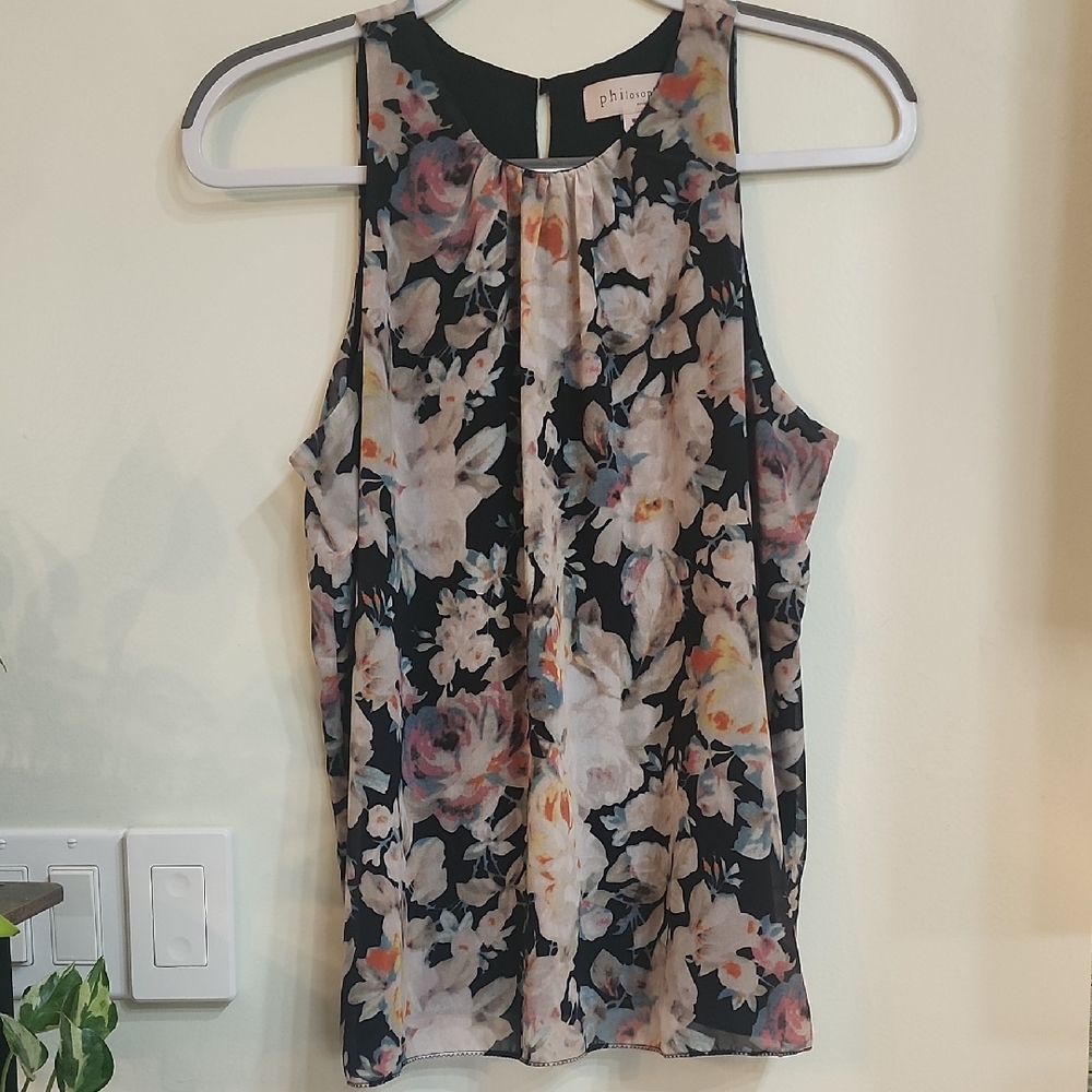 Philosophy Black Floral Halter-Style Sleeveless Top